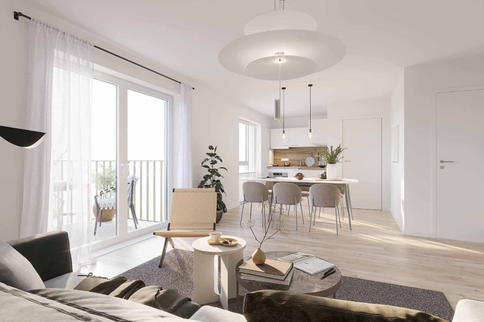 Wohnzimmer mit Küche | © Dawonia