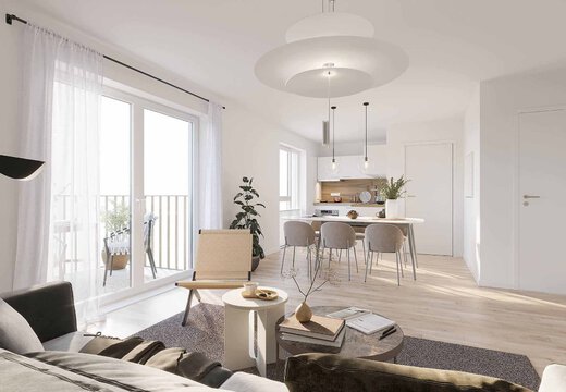 Wohnzimmer mit Küche | © Dawonia