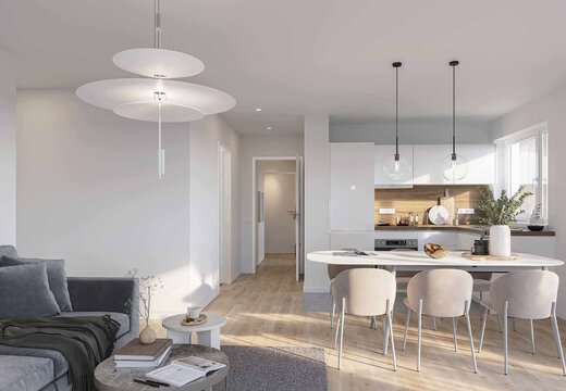 Wohnzimmer mit EBK | © Dawonia