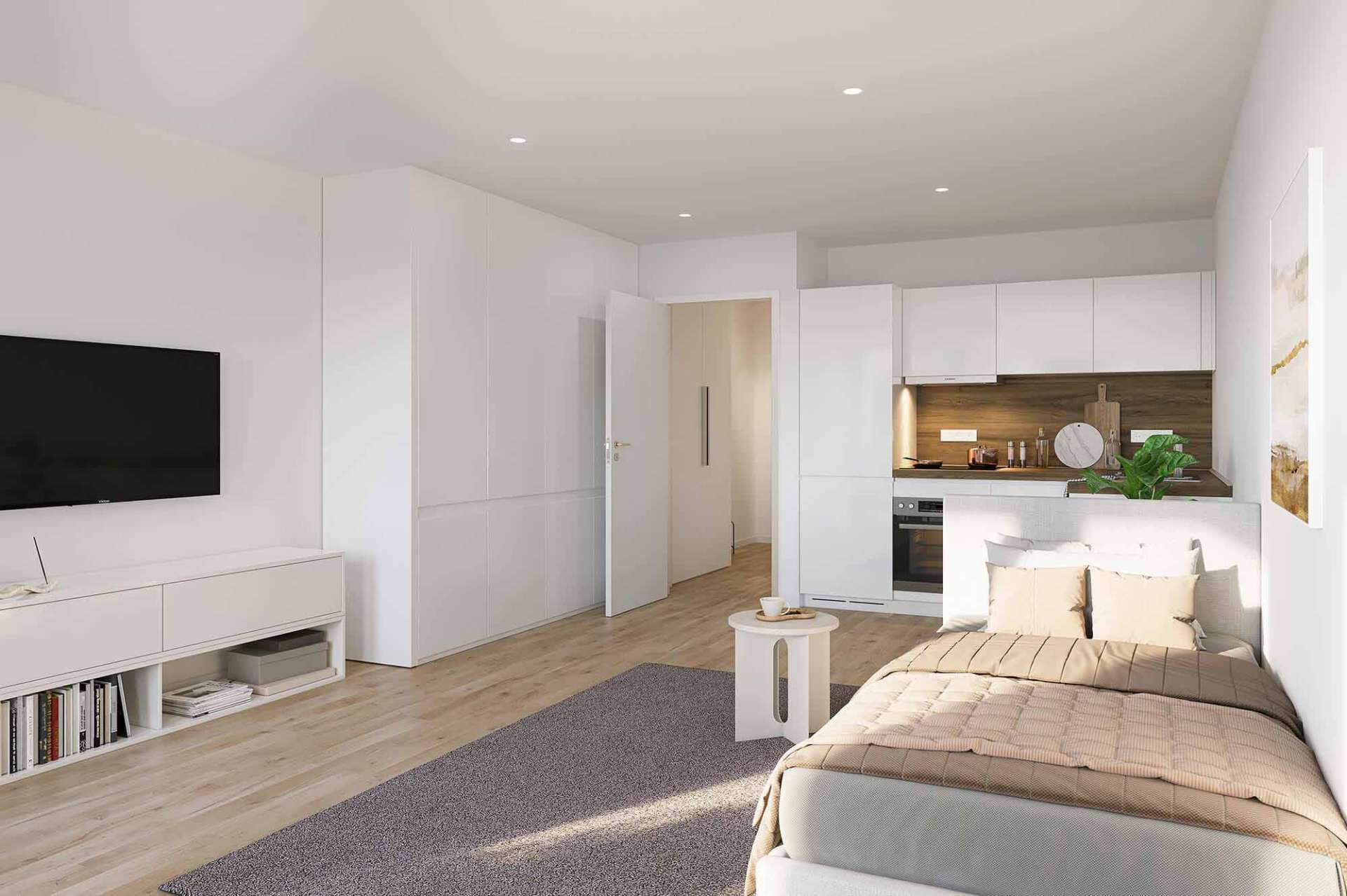 Wohnzimmer mit EBK | © Dawonia