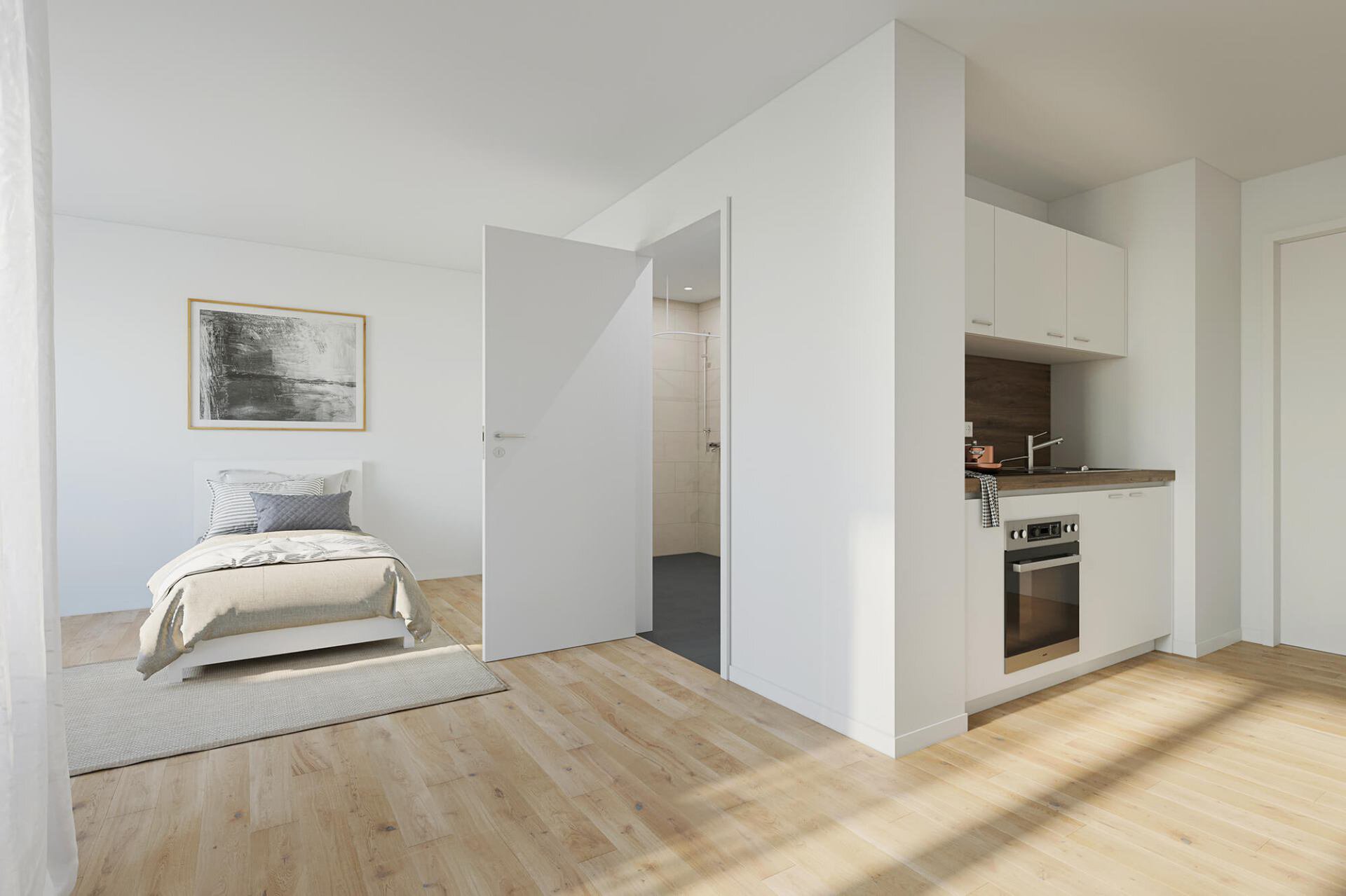 Wohnzimmer mit EBK | © Dawonia
